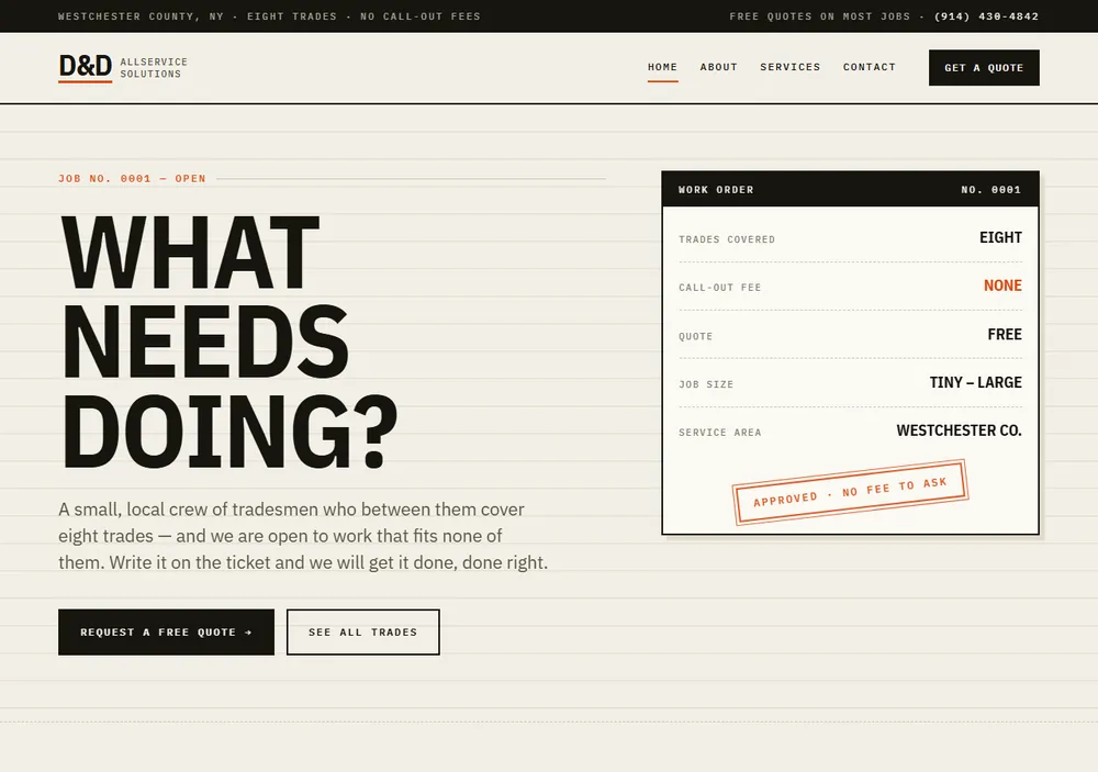 The rebuilt D&D homepage in its work-order design