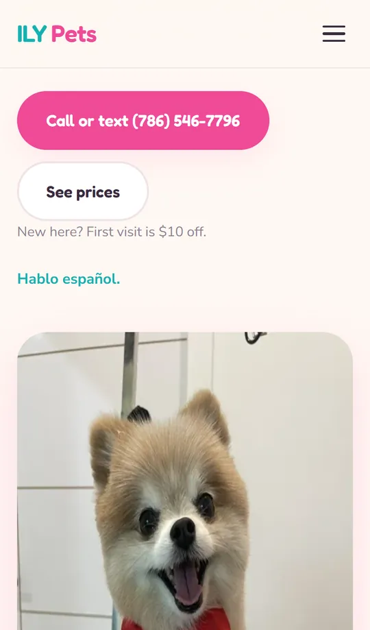 ILY Pets home page on a phone